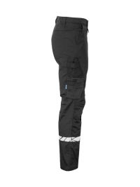 Schwarze Herren-Arbeitshose mit Reflektoren, Cargotasche und klassischem Schnitt