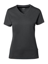 Damen T-Shirt in Karbongrau mit V-Ausschnitt – elegant, figurbetont und funktional