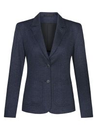 Damen Kurzblazer Glencheck blau in Casual Regular Fit aus elastischem Jersey