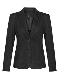 Damen Kurzblazer Glencheck in Casual Regular Fit aus elastischem Jersey