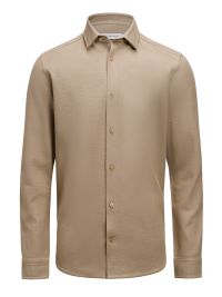 Business-Casual Herrenhemd in Khaki aus Waffelstrick, bestickbar, mit verdecktem Button-Down