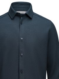 Business-Casual Herrenhemd in Marine Blau aus Waffelstrick mit verdecktem Button-Down-Kragen