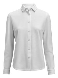 Taillierte Damenbluse in Weiß aus Waffelstrick mit verdecktem Button-Down-Kragen