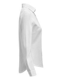 Taillierte Damenbluse in Weiß aus Waffelstrick mit verdecktem Button-Down-Kragen