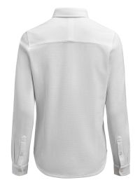 Taillierte Damenbluse in Weiß aus Waffelstrick mit verdecktem Button-Down-Kragen