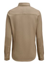 Taillierte Damenbluse in Beige aus Waffelstrick mit verdecktem Button-Down-Kragen