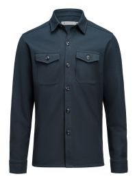 Unisex Overshirt in Marine Blau aus Waffelstrick mit Brusttaschen und kontrastfarbenen Knöpfen