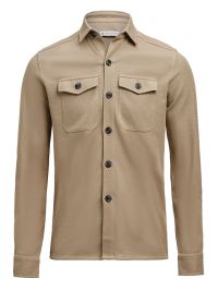 Unisex Overshirt in Khaki aus Waffelstrick mit Brusttaschen und kontrastfarbenen Knöpfen
