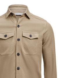 Unisex Overshirt in Khaki aus Waffelstrick mit Brusttaschen und kontrastfarbenen Knöpfen