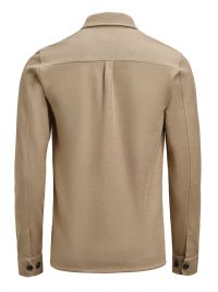 Unisex Overshirt in Khaki aus Waffelstrick mit Brusttaschen und kontrastfarbenen Knöpfen