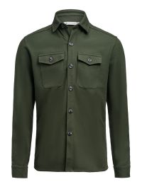 Unisex Overshirt in Tannengrün aus Waffelstrick mit Brusttaschen und kontrastfarbenen Knöpfen