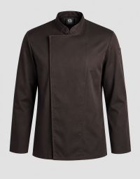 Bäckerjacke Herren Gallup in Chocolate mit Stehkragen und verdeckter Druckknopfleiste