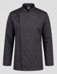 Graue Kochjacke Herren Gallup mit Stehkragen und verdeckter Druckknopfleiste