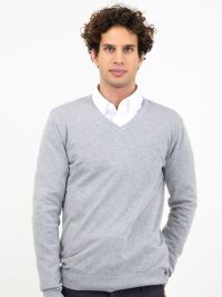 James Harvest Herren Strickpullover mit V-Ausschnitt Grau Meliert