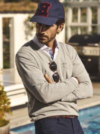 James Harvest Herren Strickpullover mit V-Ausschnitt Marine