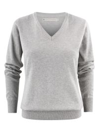James Harvest Damen Strickpullover mit V-Ausschnitt Grau Meliert