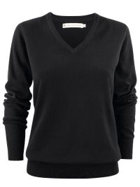 James Harvest Damen Strickpullover mit V-Ausschnitt Schwarz