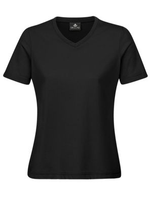 Schwarzes Damen T-Shirt mit V-Ausschnitt, tailliert, für Beruf & Freizeit