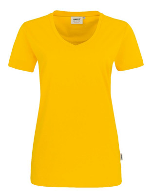 Gelbes T-Shirt Damen mit V-Ausschnitt und femininer Passform für Arbeit und Freizeit