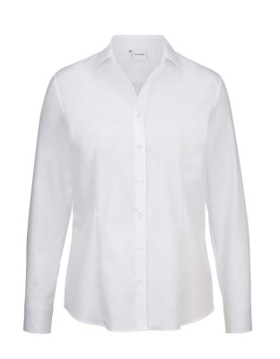 Olymp Bluse Damen Weiß mit Ida-Kragen und geschwungenem Saum aus atmungsaktiver Baumwolle