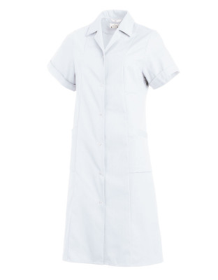 Weißer Kurzarm Arztmantel Damen mit Reverskragen und Taschen für Praxis und Klinik