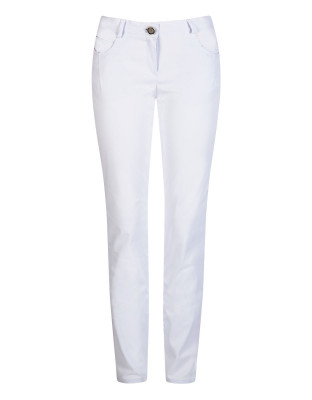 Weiße Hose Damen für die Arztpraxis & Pflege mit elastischem Bund und geradem Schnitt, ideal für den medizinischen Arbeitsalltag.