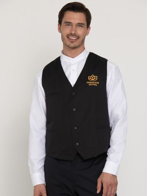 Herren Kellner Weste in Schwarz mit Taschen und verstellbarem Rücken – ideal für Service & Gastronomie