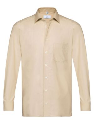 Herrenhemd Beige Langarm mit New-Kent-Kragen und Brusttasche, pflegeleicht und bürotauglich