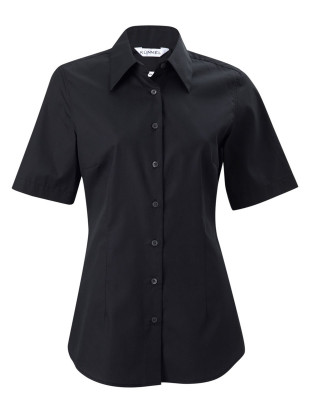 Damen Bluse Schwarz Kurzarm mit tailliertem Schnitt und Seitenschlitzen