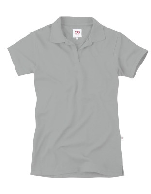 Damen Polohemd ohne Knöpfe in Grau aus Baumwollmix, tailliert geschnitten, ideal für Gastronomie und Pflege