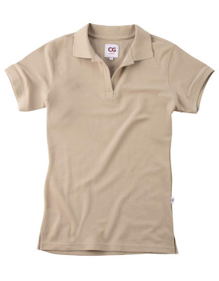 Damen Polo ohne Knöpfe in Beige aus Baumwollmix, taillierter Schnitt, für Gastronomie und Pflege geeignet