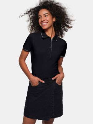Damen Poloshirt in Schwarz mit Kontrastfarben