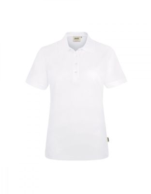 Poloshirt Damen Weiß mit femininer Passform, 4-Knopf-Leiste und Seitenschlitzen – ideal für Pflege, Praxis & Servicepersonal