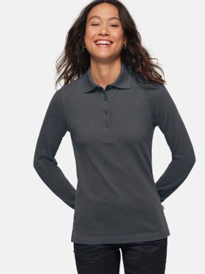 Langarm Poloshirt Damen Grau