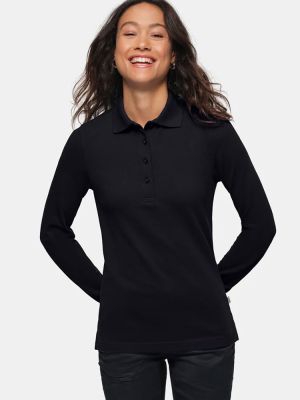 Poloshirt Langarm Damen Schwarz