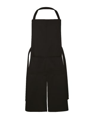 Latzschürze Gastronomie in Schwarz für Damen und Herren mit Tasche und Gehschlitz, verstellbar im Nacken