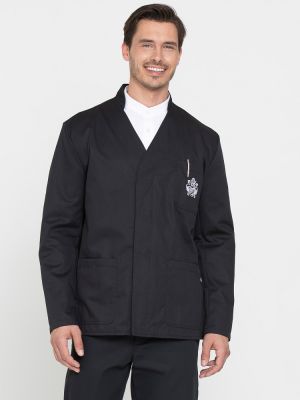 Schwarze Barjacke für Herren mit Stehkragen und verdeckter Knopfleiste – ideal für Service und Barkeeper