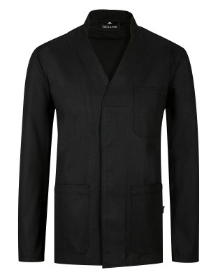 Schwarze Barjacke für Herren mit Stehkragen und verdeckter Knopfleiste – ideal für Service und Barkeeper