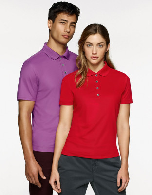 Rotes Funktions Poloshirt Damen mit weißer Knopfleiste für Pflege und Verkauf