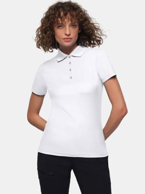 Weißes Funktions Poloshirt Damen mit Knopfleiste für Pflege und Medizin
