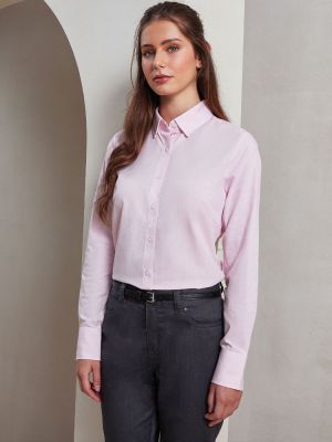 Bluse Pink Weiß gestreift für Damen mit Hemdkragen und Manschetten, ideal für Gastronomie, Hotel & Business