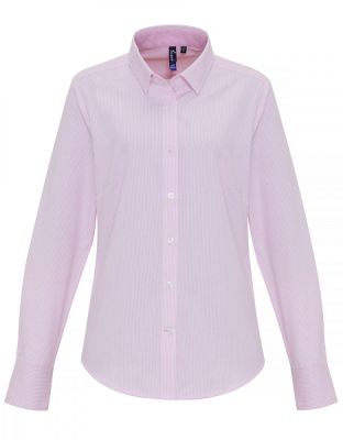 Bluse Pink Weiß gestreift für Damen mit Hemdkragen und Manschetten, ideal für Gastronomie, Hotel & Business