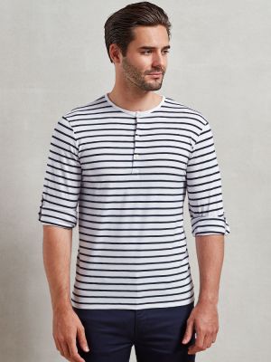 Langarmshirt Herren Weiß/Blau gestreift