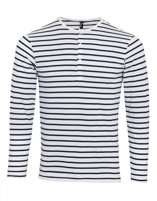 Langarmshirt Herren Weiß/Blau gestreift