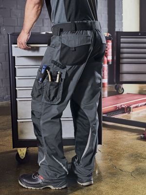 Arbeitshose Grau mit Knieverstärkung, dehnbarem Bund und vielen Taschen für Werkzeug & Zubehör