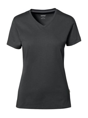 Damen T-Shirt in Anthrazit Grau mit V-Ausschnitt – elegant, figurbetont und funktional