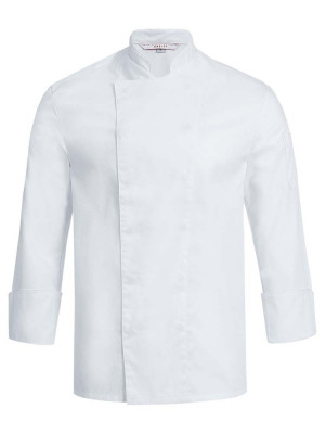 Greiff Kochjacke Herren Langarm in Weiß mit verdeckten Druckknöpfen, Armtasche und Lüftungslöchern – pflegeleichte Berufsbekleidung für Köche, Bäcker und Konditoren.