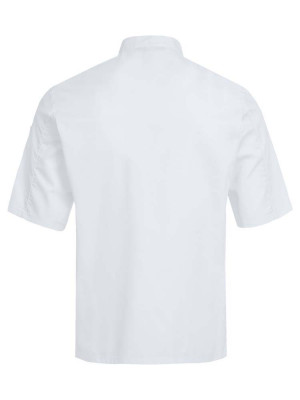 Weiße Kochjacke Herren Kurzarm mit Stehkragen und verdeckter Knopfleiste – ideal für Profis in Küche und Gastronomie