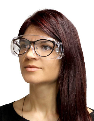 Schutzbrille für Brillenträger mit seitlichem Spritzschutz und Belüftungslöchern, passend über Korrekturbrillen, nach EN 166 zertifiziert
