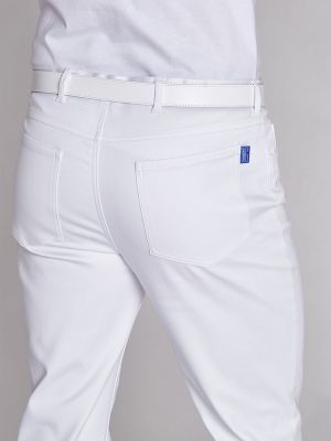 Weiße Stretch Hose für Herren mit schmalem Bein, Five-Pocket-Design und Gürtelschlaufen